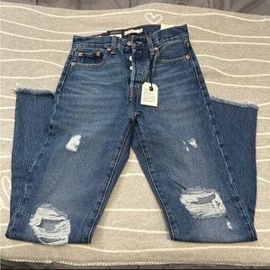 Levi's Blue Straight Leg Jeans with Distressed Details